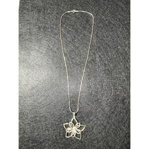 Sterling Silver 925 Open Work Flower Large Pendant & Sterling Silver Snake Chain